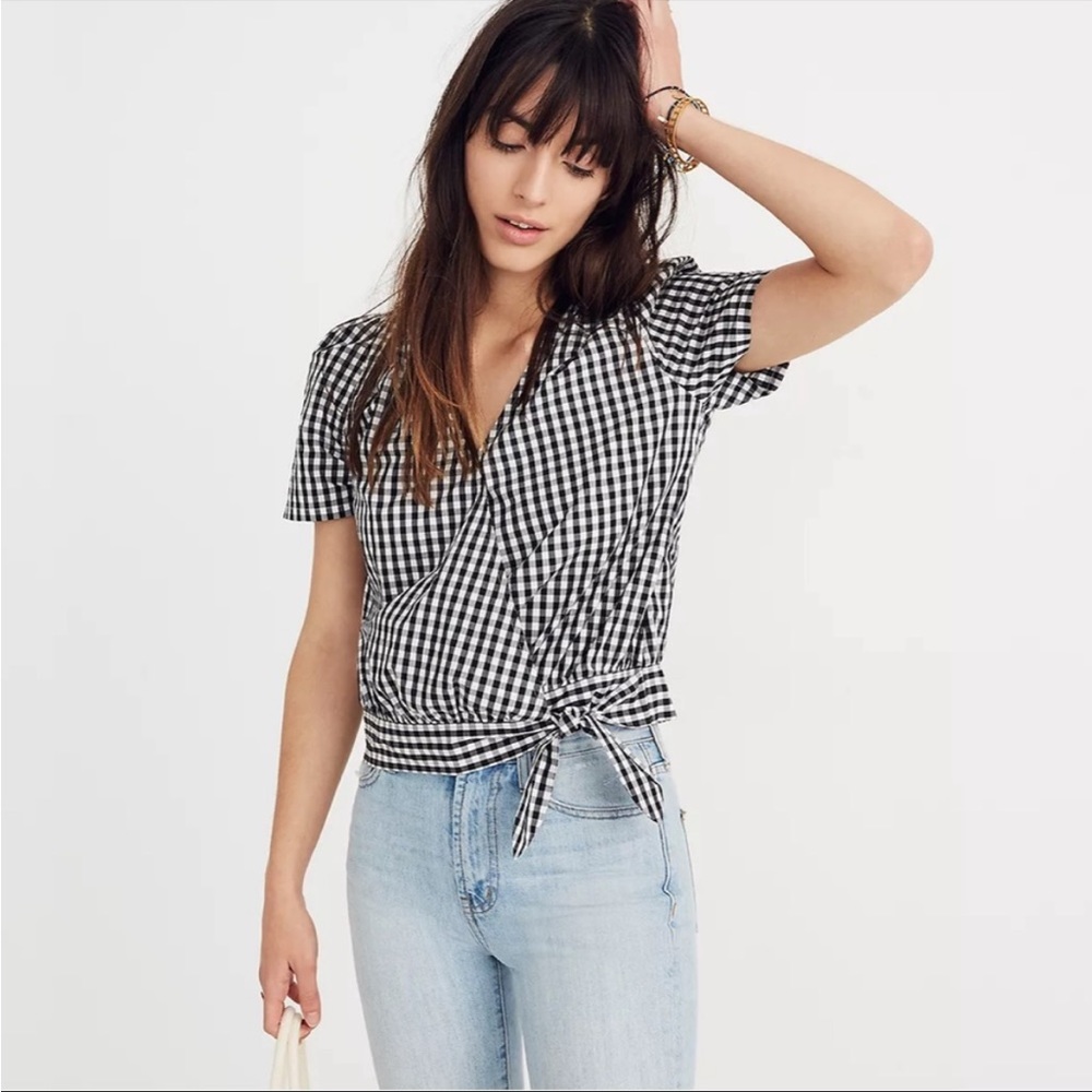 Madewell Gingham Wrap Top Size Small